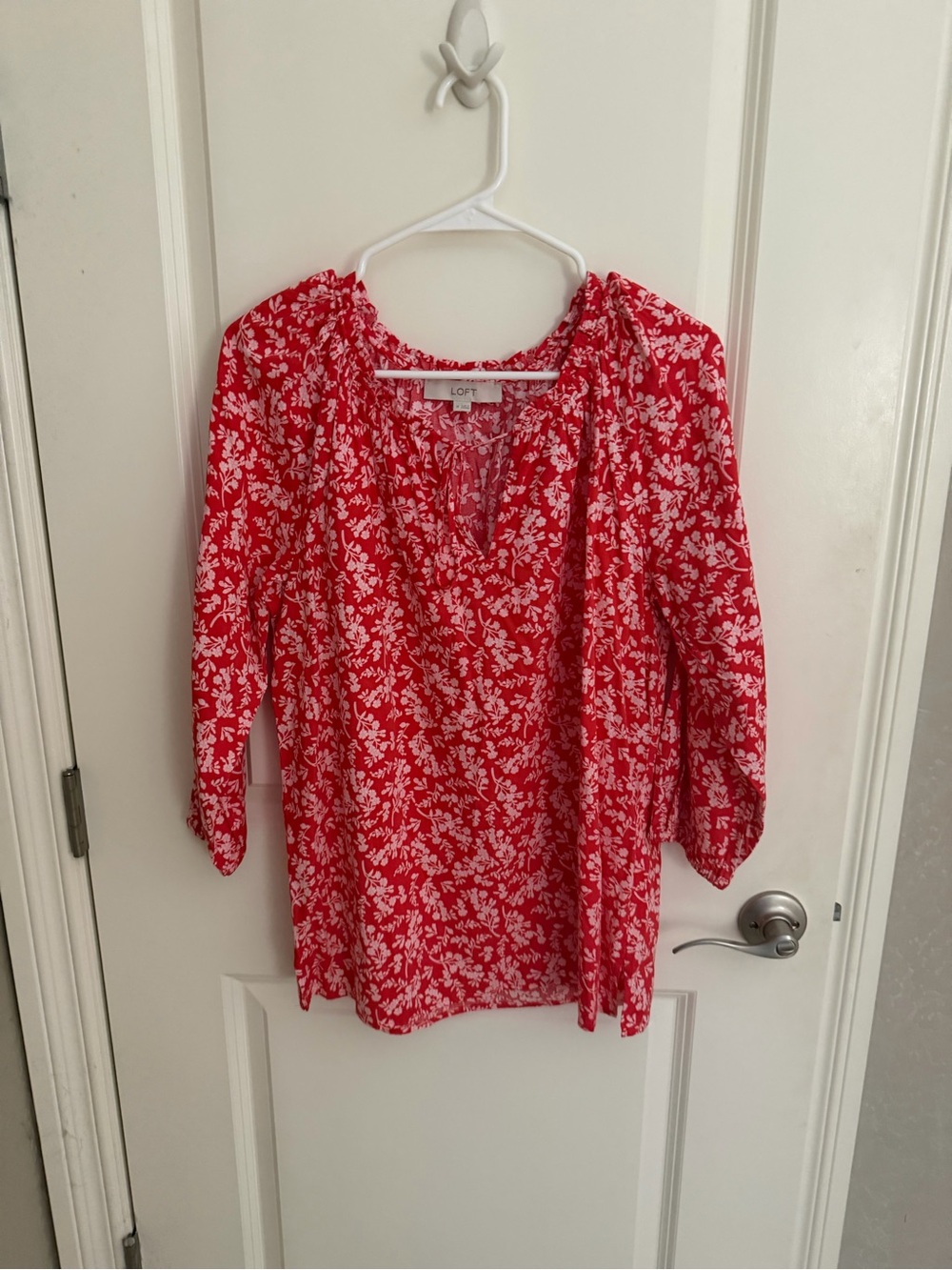 LOFT Red Floral Peasant Blouse